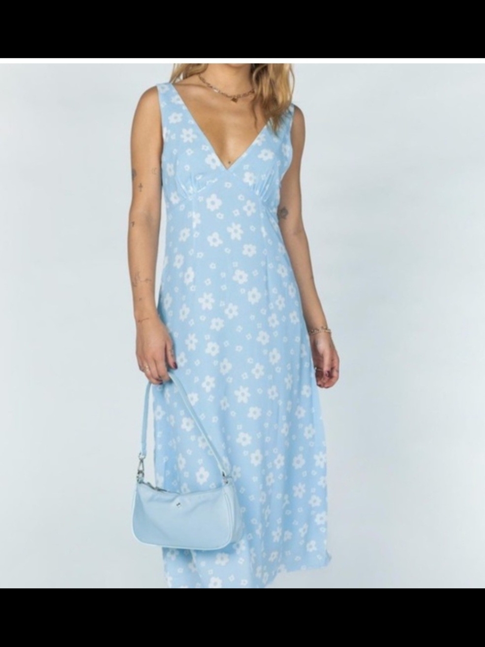 Princess Polly Light Blue Floral V-Neck Midi Dress